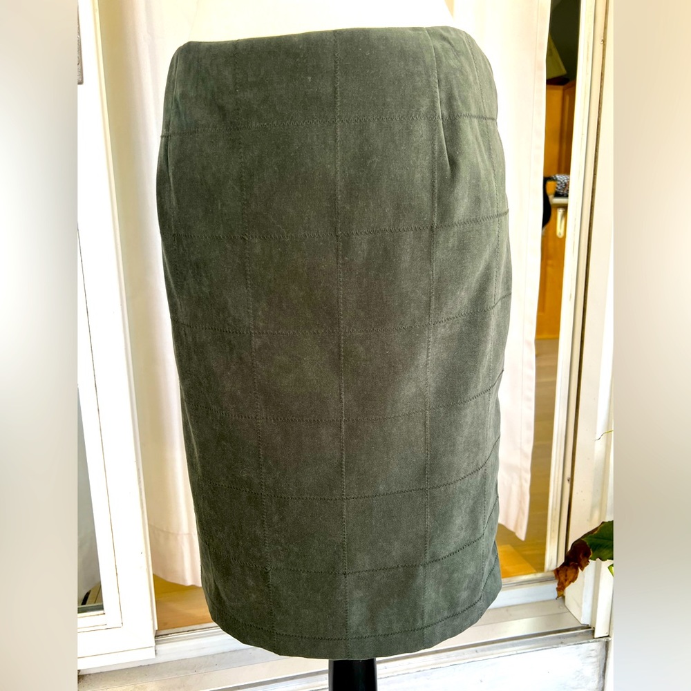Classic Dark Green Suede Pencil Skirt